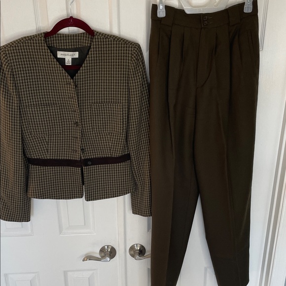Anne Klein Jackets & Blazers - ANNE KLEIN TWEED V-NECK SEMI CROPPED BLAZER JACKET SUIT PAIRED WOOL PANTS SZ 8